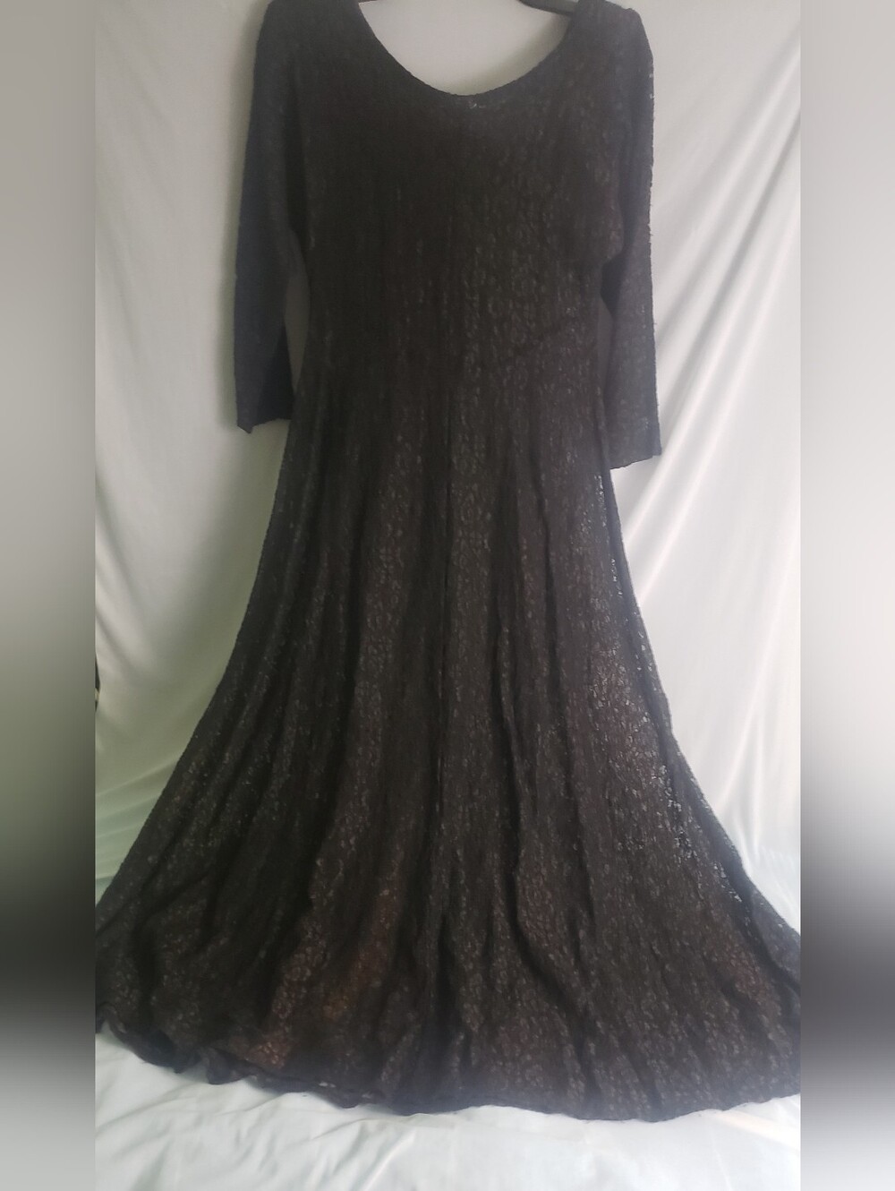 Vtg Whimsigoth Black Lace Maxi Flare Dress Sz Med